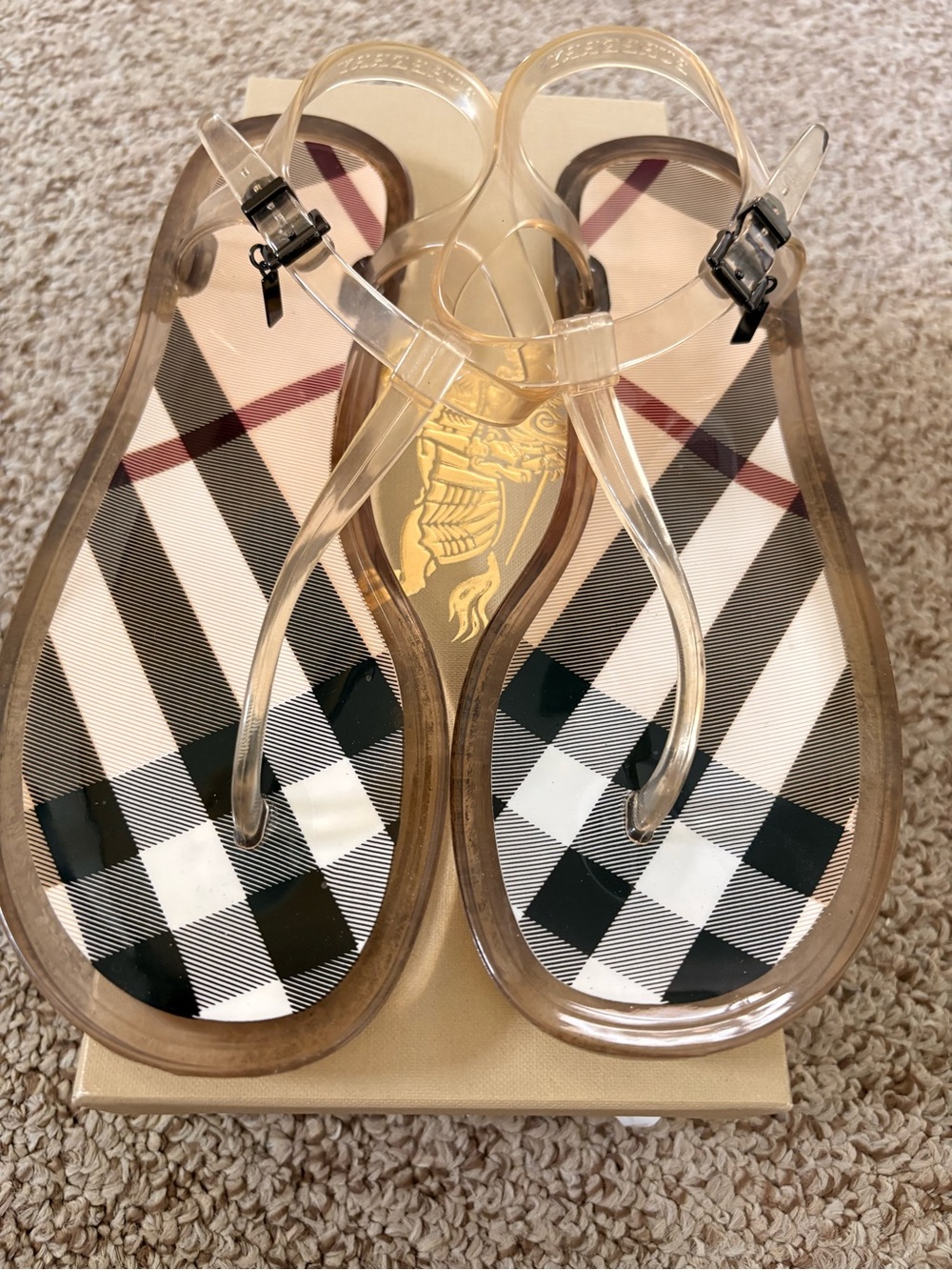 Burberry Clear Jelly Thong Sandals with Black and White Check - Picture 2 of 6